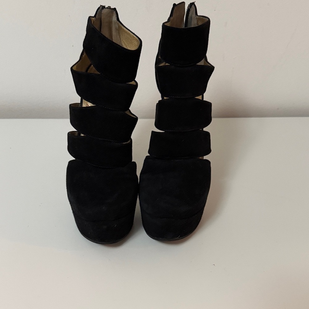 Walter Steiger Black Strappy Women's zip up booties size 8